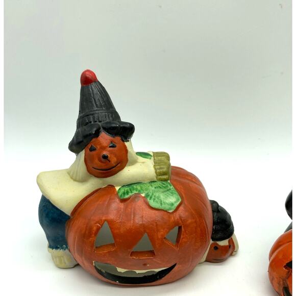 Vintage Halloween Ceramic votive  set of‎ two witch and pumpkin - Picture 3 of 6